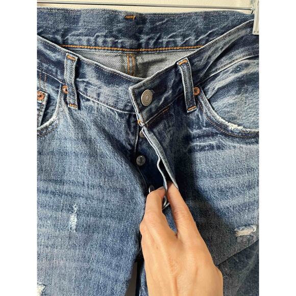 Levi's High Rise Color Block Raw Hem Straight Ankle Denim Jeans Blue Size 27 - Picture 4 of 7